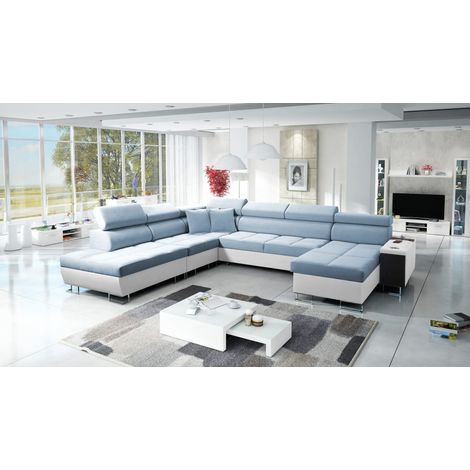 Großer multifunktionaler Eckschrank Morena X,  Kunstleder/Uttario Velvet Weiß/Blau Rechts (1/5)
