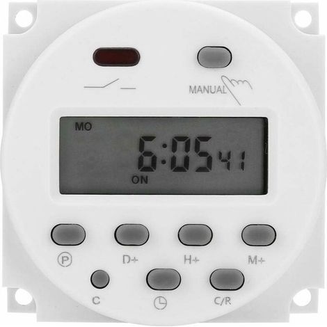 12V Mini-LCD-Digital-Zeitschaltuhr, Wochenzeitschaltuhr mit Relais, digitale Zeitschaltuhrsteuerung mit wasserdichter Abdeckung (Weiß) (1/5)