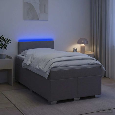 Cama con Base Tapizada, Colchón y Luz LED Topo 120 x 190 cm (1/5)