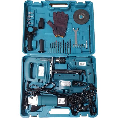 Kit 4 utensili/attrezzi seghetto alternativo + trapano + smerigliatrice/flex + levigatrice in valigetta