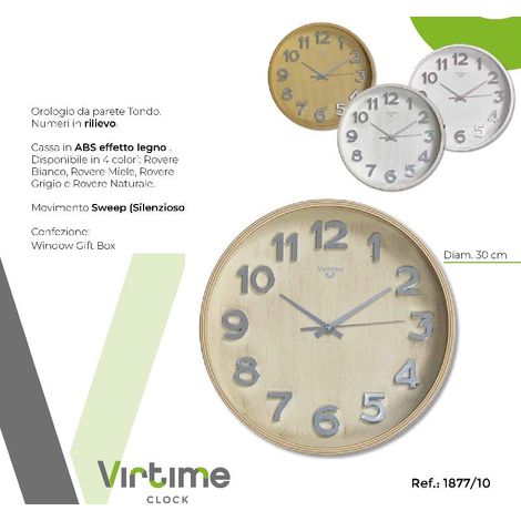 Orologio da Parete in ABS Effetto Legno Movimento Silenzioso 30 cm 4 Colori (1/2)