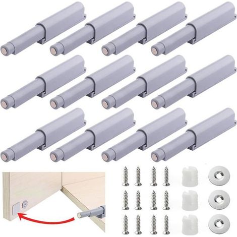 12 Pcs Push to Open Aimant Poussoir Porte Placard - Système Fermeture Douce Sans Poignée, Amortisseur Inclus (Lot Complet) (1/5)