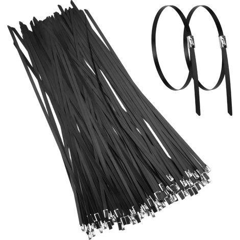 50 Pièces Collier de Serrage Inox Autobloquante 300 × 4.6mm, Noir Serre Cable Acier, Inoxydable Attaches Métalliques Pour Câbles, RéSistantes Aux UV, Pour Extérieur, Clôture, Garage, Câbles (1/5)