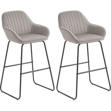 Lot de 2 tabourets de bar rembourrés en tissu avec pieds métalliques, conception confortable, couleur grise