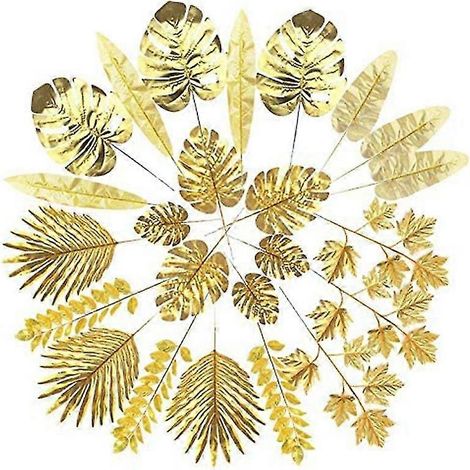24 Stück künstliche Blätter, goldene Palmenblätter, goldene tropische Pflanzen, Palmenblätter für Zuhause, Hochzeit, DIY-De (1/5)