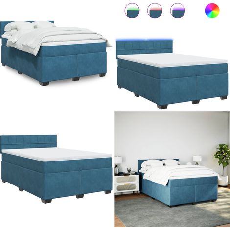 Sommier à lattes de lit et matelas bleu 140x190 cm velours - Lit Plateforme - Lit Design - Lit Moderne - Lit Velours - Lit Avec Éclairage Led - Home & Living (1/5)
