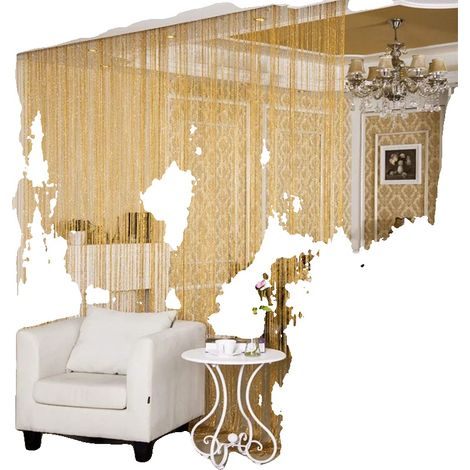 Rideau à franges, Design moderne, Décoration polyvalente, L 1m x H 2M-b, Jaune doré (1/2)