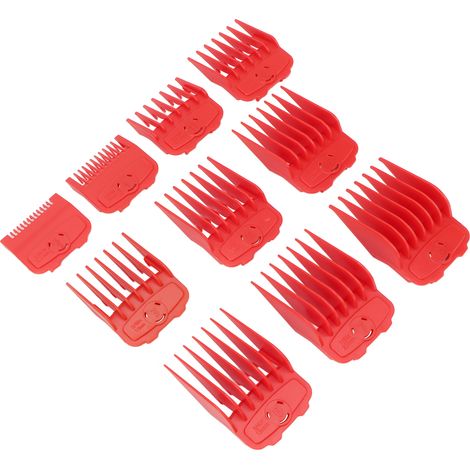 10 guides de coupe professionnels pour tondeuse à cheveux, peignes de guidage rouge avec étui de rangement (1/5)