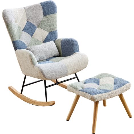 Fauteuil à bascule avec repose-pieds, patchwork, 110 kg (1/5)