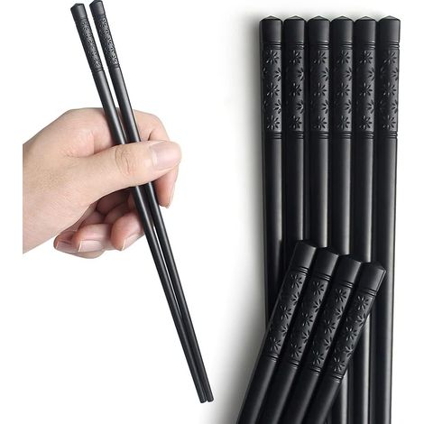 Lot de 5 paires baguettes fibre de verre - Alliage japonais antidérapant - Lavable lave-vaisselle - Pour sushi et nouilles - 24 cm noir (1/5)