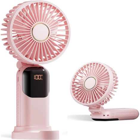 Ventilateur Portable Rose – Batterie 4200 mAh – 5 Vitesses, Affichage Numérique – Ventilateur Maquillage avec Base – Pliable 180°, 3 en 1 (Main/Cou/Bureau) – Ultra Silencieux (1/5)