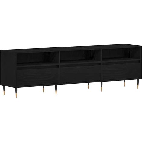 Meuble TV rectangulaire pratique avec tiroir et étagères 150 x 30 x 44,5 cm en bois d'ingénierie noir (1/5)