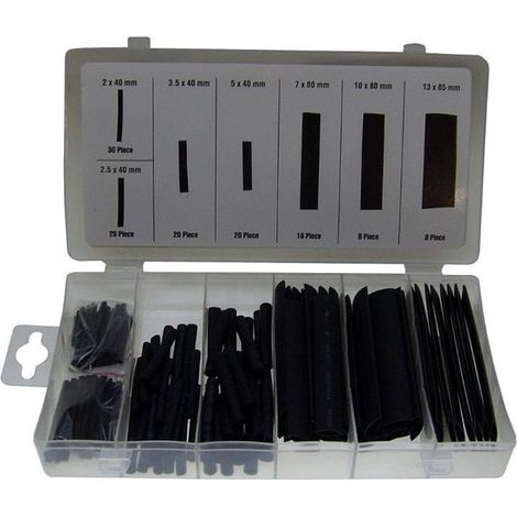 Lot de 127 gaines thermorétractables noires avec boîte de rangement