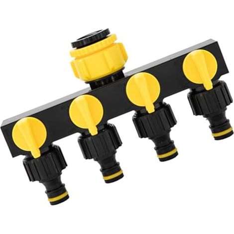 Divisor de manguera de jardín de 4 vías con válvulas de cierre individuales, conector distribuidor de agua de ABS para grifos de 1/2" y 3/4". (1/5)