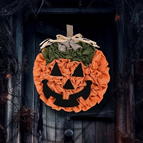 Couronne De Citrouille - Décoration Suspendue Pour Halloween - En Tissu - 30,5 X 30,5 Cm - Pour Intérieur Porte Fenêtre Ou Mur - 1 Pièce (1/5)