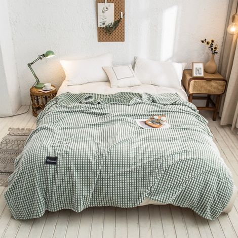 Couverture En Velours Double Face - 200 x 230 cm - Pour Sieste, Canapé, Voiture, Poussette - Vert - 1 Pièce (1/5)
