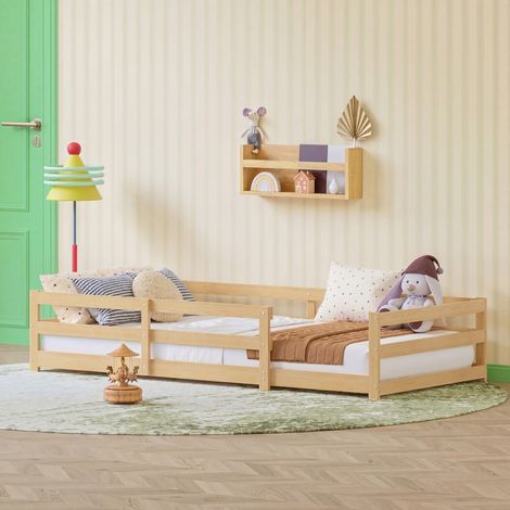 Cama infantil Montessori con barandilla pino natural OKMYHOME (1/5)