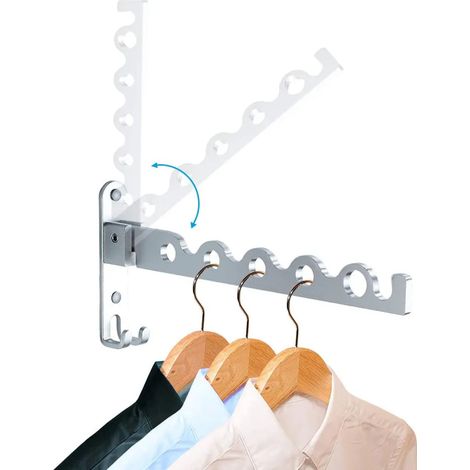 Tendedero de acero inoxidable, ganchos para ropa de balcón, perchero plegable para exteriores, barra de ropa de pared con perforación