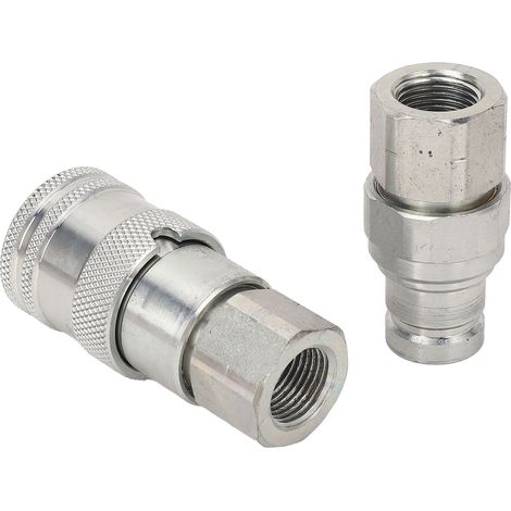 2Pcs Raccords Hydrauliques Rapides à Face Plate 3/8in NPT Embouts Rapides avec Capuchons pour Haute Pression Pelleteuse (1/5)