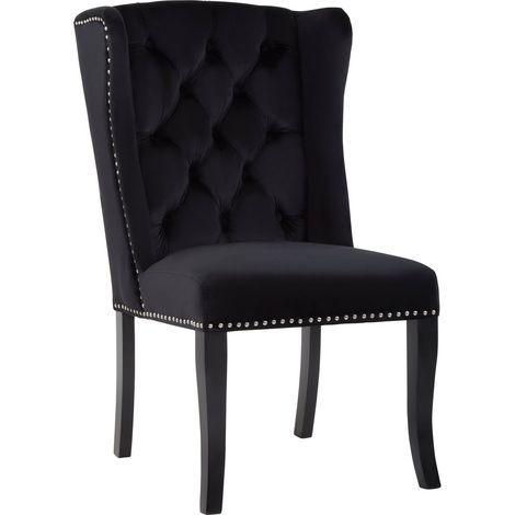 Interiors by Premier Black Buttoned Velvet Dining Chairs, Velvet Upholstered Chair with Wooden Legs, Accent Chair for Living Room (1/5)