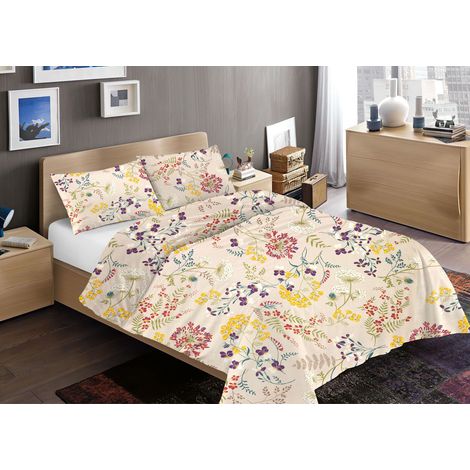 Sacco Copripiumino Piumone Letto In 100% Cotone Disegno Fiori Flower Garden Mod RP Made Italy, misuraPiazza E MezzacoloreFiori (1/4)