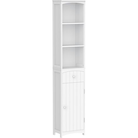 Meuble Colonne de Salle de Bain Meuble colonne rangement WC avec étagère et tiroir, placard 34L x 24l x 170H cm Blanc