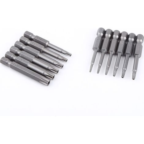 Jeu de 12 embouts de tournevis magnétiques Phillips en acier S2, tige de 50 mm (1/4 pouce), tailles T5 à T40 (1/5)