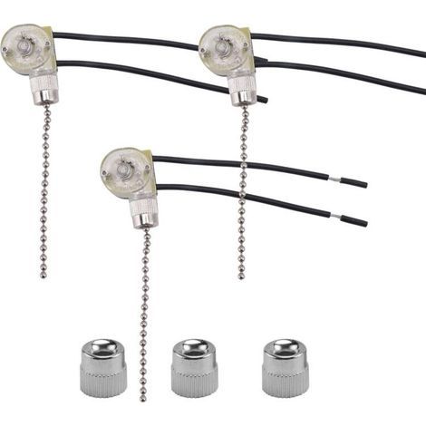 Lot de 3 Interrupteurs pour Ventilateur de Plafond avec Chaîne de Remplacement Nickel (1/3)