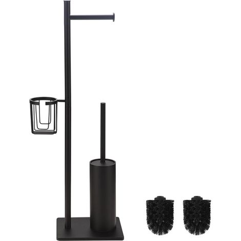 Porte-Papier Toilette Debout avec Brosse WC - Noir - avec Panier d'angle (1/5)