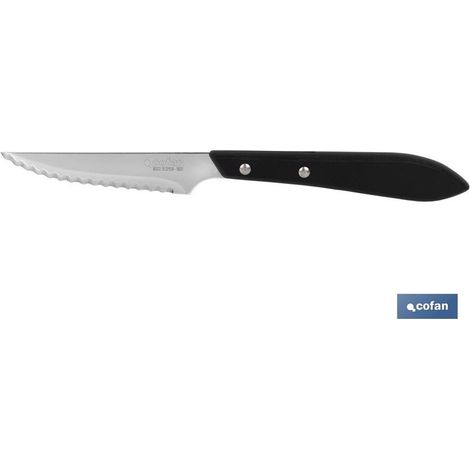 Packung mit 3 mikrogezahnten Steakmessern, 10 cm Klinge, schwarzes Gulaschmodell
