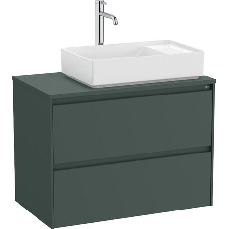 Mueble Ona para lavabo sobre encimera a la derecha con dos cajones con cierre amortiguado, verde mate (ONADESK80V)