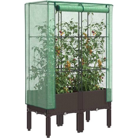 Hochbeet mit Gewächshaus-Aufsatz Rattan-Optik 80x40x140 cm