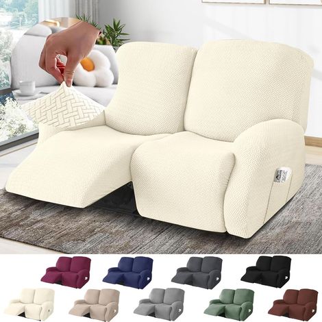 Relax 2 Seater Armchair Cover, Stretch Armchair Cover with Pockets, All-Inclusive Striped Jacquard Relax Sofa Cover, Armchair Protector for Recliner (Beige, 6 Pieces) (1/5)