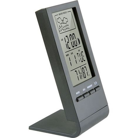 Station météo sans Fil, Thermomètre Hygromètre Baromètre Intérieur Extérieur, Horloge Numérique Réveil avec capteur extérieur Affichage Heure Date Jour Phase de Lune（Noir） (1/2)