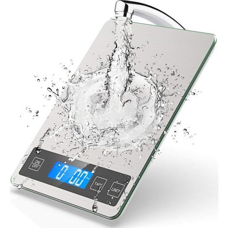 Küchenwaage, 10 kg Tragkraft, Edelstahl und gehärtetes Glas, mit großer Wiegefläche, 1 g Genauigkeit, Lebensmittelwaage (1/4)