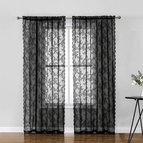 Tende vintage in pizzo, 150200, design a doppio pannello - nere, tende trasparenti, adatte per soggiorno e camera da letto. (1/5)