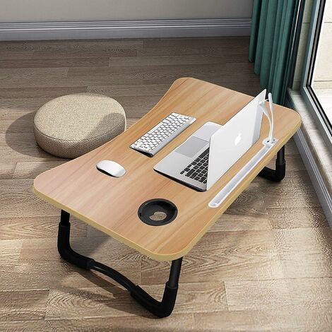 Pair - Table de lit pliable pour ordinateur portable 60x40cm – 4 ports USB – Tiroir et fente pour tasse – Capacité 40 kg – Matériau MDF et aluminium (1/5)