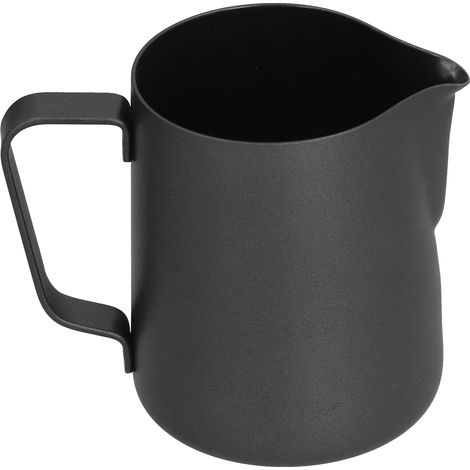 Tasse à mousser en acier inoxydable 350 ml, à bec pointu, idéale pour les cappuccinos et le latte art. Couleur : noir. (1/5)