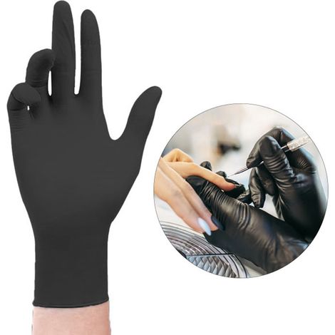 Gants d'inspection en caoutchouc nitrile pur noir, taille M, épais et très élastiques, adaptés à un usage domestique, à la vaisselle, à la protection au travail et aux travaux en contact avec les alim (1/4)
