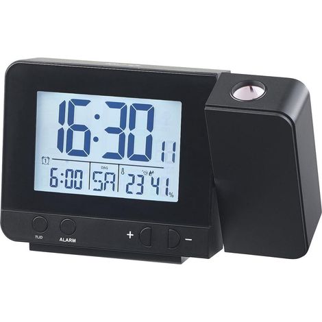 Horloge à Projection - Thermo Hygromètre - Projection Rouge sur Mur/Plafond avec Snooze et Chargement USB - 1 Pièce - Noir (1/5)