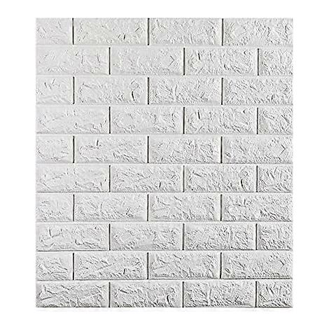 Lot de 10 panneaux muraux imitation brique 3D blancs, en mousse, à coller et à décoller, imperméables. (1/2)