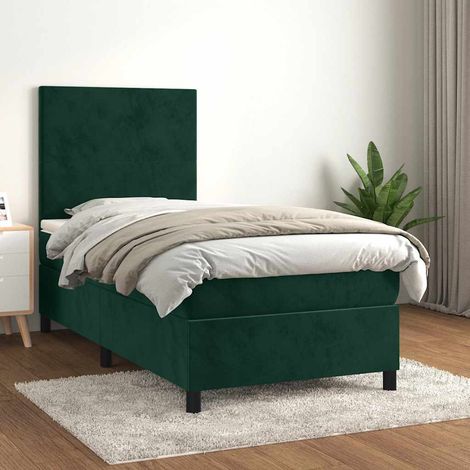 Cama box spring con colchón terciopelo verde oscuro 90x200 cm (1/5)