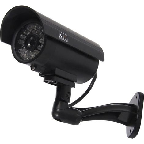 (Noir) Caméra de sécurité factice avec lumière LED rouge clignotante et lumière stroboscopique, étanche. (1/5)