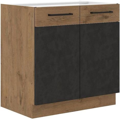 Meuble bas ROCK - Mélaminé - Chêne Lancelot et gris matera - L 80 x H82 cm (1/2)