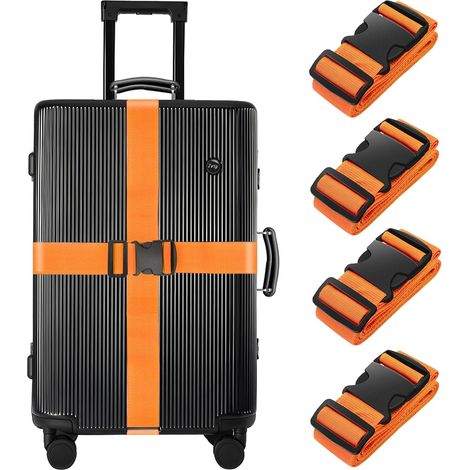 Confezione da 4 cinghie regolabili arancioni per bagagli con fibbia in POM, accessori di sicurezza per valigie da viaggio. (1/5)