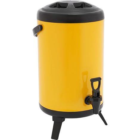 Fût isotherme en acier inoxydable 10 l - Fontaine d'eau chaude et froide avec robinet - Récipient à boissons isolé - Distributeur de boissons pour café, lait froid, eau, jus (jaune) (1/5)