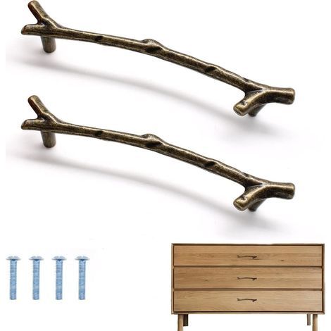 Maniglie per mobili da cucina in due pezzi, maniglie per porte a forma di ramo e maniglie per mobili da cucina in lega di zinco. (1/5)