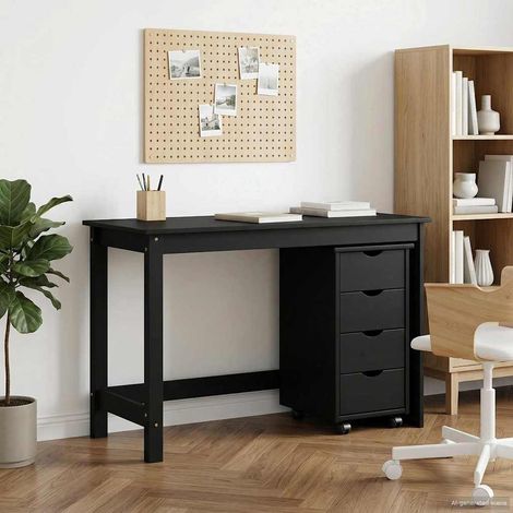 Irovami Ensemble bureau et armoire 2 pièces en pin massif noir (1/5)