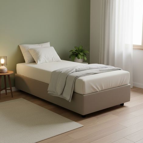 Talamo Italia Letto singolo Alessandra, Letto contenitore con rivestimento in ecopelle, 100% Made in Italy, Apertura frontale, con materasso Cm 90x190 incluso, Tortora, con imballo rinforzato (1/5)