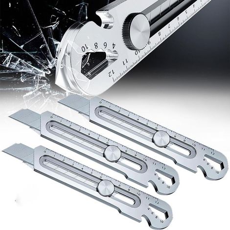 GABRIELLE Cutter rétractable professionnel, couteau utilitaire polyvalent robuste de 18 mm, couteau utilitaire robuste en acier inoxydable pour la maison, l'école, le bureau (argent, 3 pièces) (1/5)